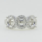 Sterling Silver Semi Mount Ring Setting Round RD 6x6mm 3 Stone Halo Ring - Syzjewelry